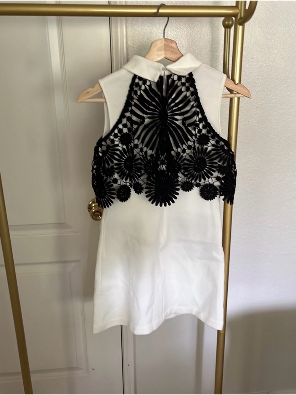 Self-Portrait White Dress with Black Floral Lace Overlay - Picture 3 of 5